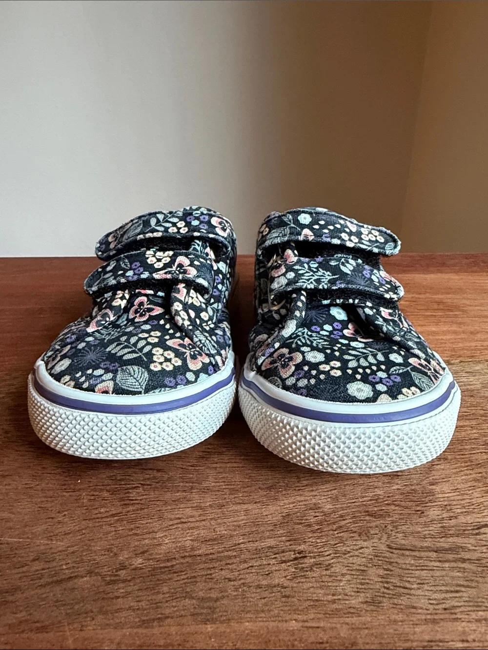 Wonder Nation Floral Canvas Velcro Sneakers - Black/Pink/Teal